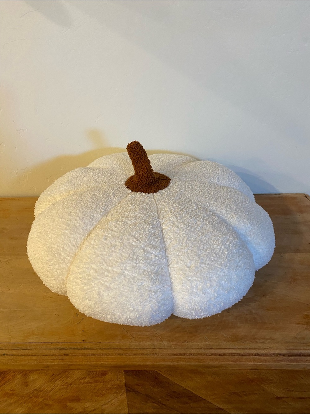 Plush Cream Pumpkin Pillow with Brown Stem